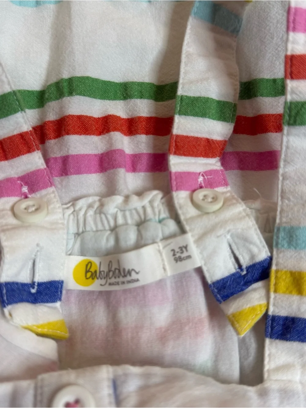Mini Boden Colorful Striped Seersucker Pinafore Dress